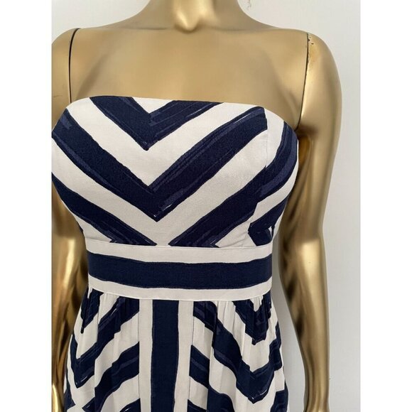 Vineyard Vines Diamond Print Maxi Dress Blue Strapless Elegant Lined Size 0 Reso - Picture 3 of 9